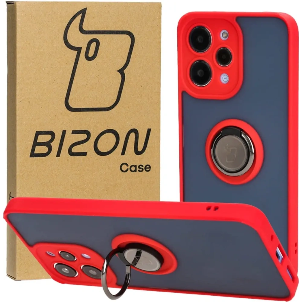 Hurtownia GSM - Etui s úchopem na prst Bizon Case Hybrid Ring pro Xiaomi Redmi 12 kouřové s červeným rámečkem - BIZ2465 - {ean13} - Hurt