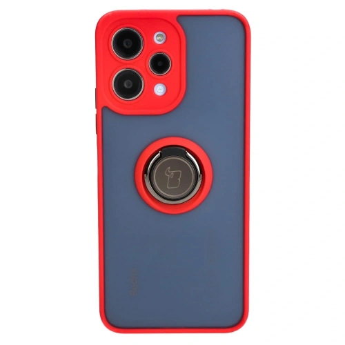 Etui z uchwytem na palec Bizon Case Hybrid Ring do Xiaomi Redmi 12 przydymione z czerwoną ramką