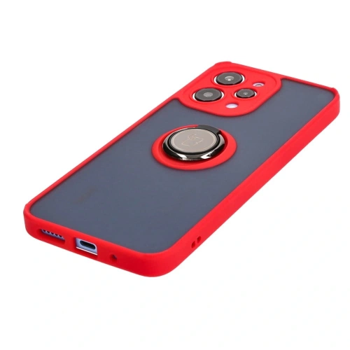 Etui z uchwytem na palec Bizon Case Hybrid Ring do Xiaomi Redmi 12 przydymione z czerwoną ramką