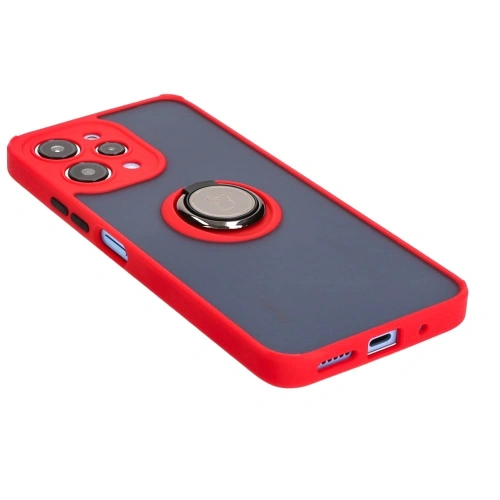 Etui z uchwytem na palec Bizon Case Hybrid Ring do Xiaomi Redmi 12 przydymione z czerwoną ramką