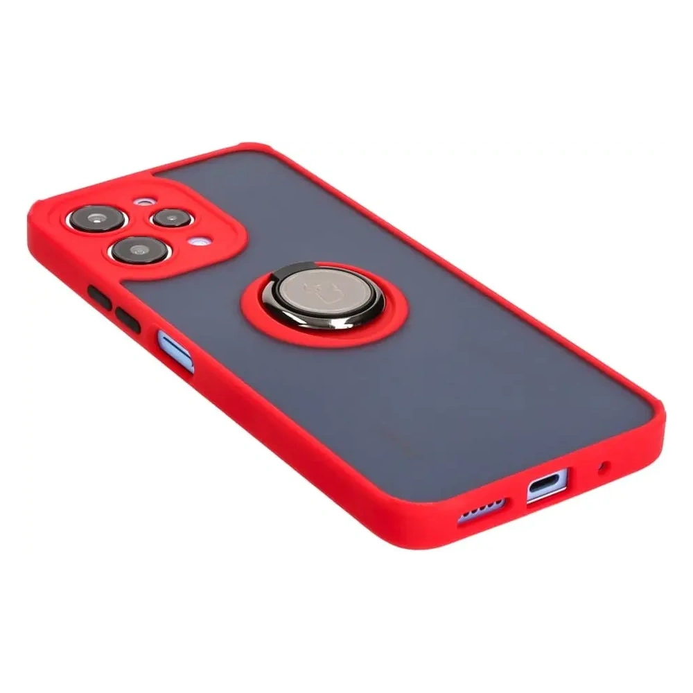Hurtownia GSM - Etui s úchopem na prst Bizon Case Hybrid Ring pro Xiaomi Redmi 12 kouřové s červeným rámečkem - BIZ2465 - {ean13} - Hurt