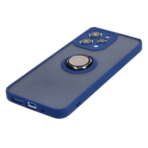Etui z uchwytem na palec Bizon Case Hybrid Ring do Xiaomi Redmi 12 przydymione z granatową ramką