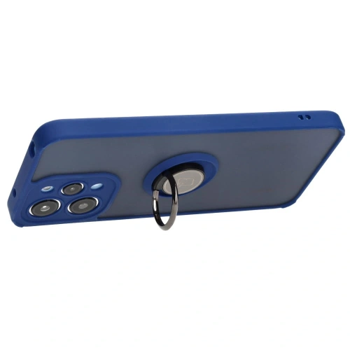 Etui z uchwytem na palec Bizon Case Hybrid Ring do Xiaomi Redmi 12 przydymione z granatową ramką