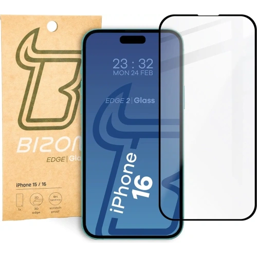 Szkło hartowane Bizon Glass Edge 2 do Apple iPhone 15 / 16 czarne