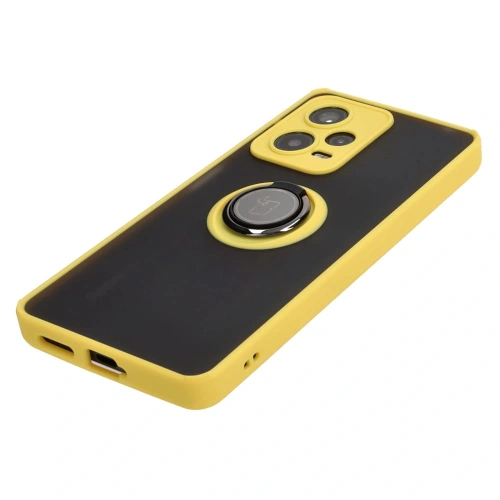 Etui z uchwytem na palec Bizon Case Hybrid Ring do Xiaomi Redmi Note 12 Pro+ 5G przydymione z żółtą ramką