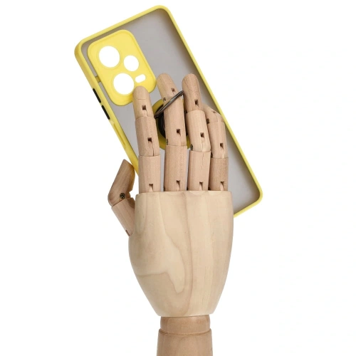 Etui z uchwytem na palec Bizon Case Hybrid Ring do Xiaomi Redmi Note 12 Pro+ 5G przydymione z żółtą ramką