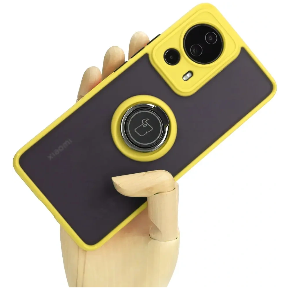 Hurtownia GSM - Etui z uchwytem na palec Bizon Case Hybrid Ring do Xiaomi 13 Lite przydymione z żółtą ramką - BIZ3158 - {ean13} - Hurt