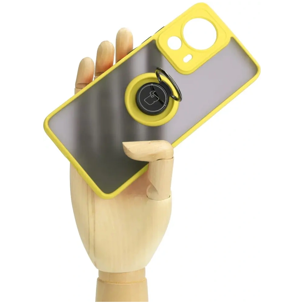 Hurtownia GSM - Etui z uchwytem na palec Bizon Case Hybrid Ring do Xiaomi 13 Lite przydymione z żółtą ramką - BIZ3158 - {ean13} - Hurt