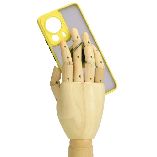 Etui z uchwytem na palec Bizon Case Hybrid Ring do Xiaomi 13 Lite przydymione z żółtą ramką