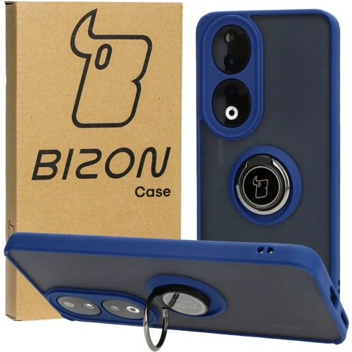 Etui z uchwytem na palec Bizon Case Hybrid Ring do Honor 90 przydymione z granatową ramką