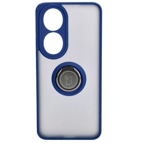 Etui z uchwytem na palec Bizon Case Hybrid Ring do Honor 90 przydymione z granatową ramką