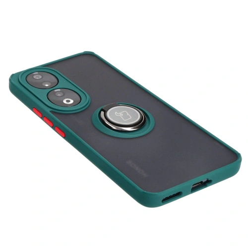 Etui z uchwytem na palec Bizon Case Hybrid Ring do Honor 90 przydymione z ciemnozieloną ramką