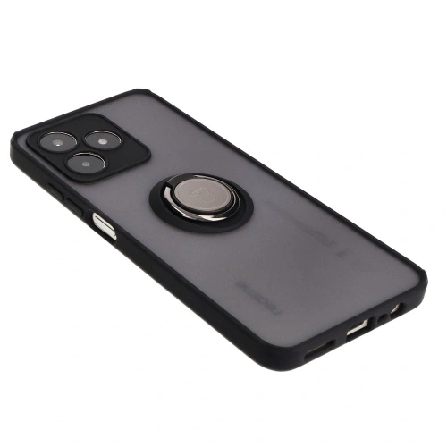 Etui z uchwytem na palec Bizon Case Hybrid Ring do Realme C53 / C51 przydymione z czarną ramką