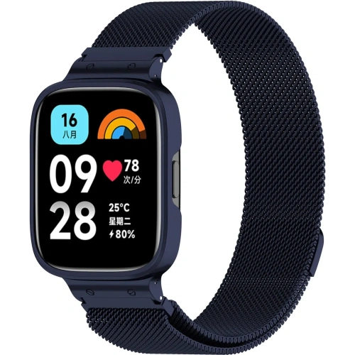 Etui z paskiem Bizon Strap + Case Watch Chain do Xiaomi Redmi Watch 3 Active granatowe