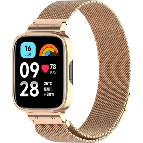 Etui z paskiem Bizon Strap + Case Watch Chain do Xiaomi Redmi Watch 3 Active różowozłote