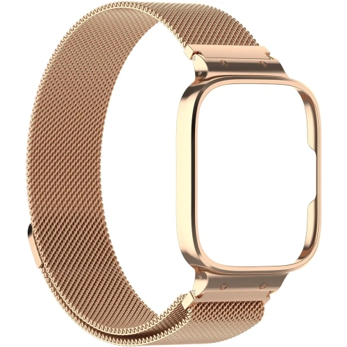 Etui z paskiem Bizon Strap + Case Watch Chain do Xiaomi Redmi Watch 3 Active różowozłote