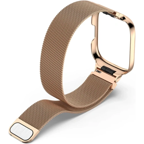 Etui z paskiem Bizon Strap + Case Watch Chain do Xiaomi Redmi Watch 3 Active różowozłote