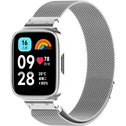 Etui z paskiem Bizon Strap + Case Watch Chain do Xiaomi Redmi Watch 3 Active srebrne