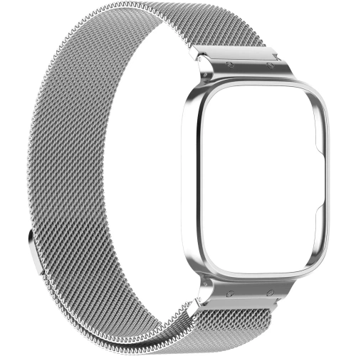 Etui z paskiem Bizon Strap + Case Watch Chain do Xiaomi Redmi Watch 3 Active srebrne