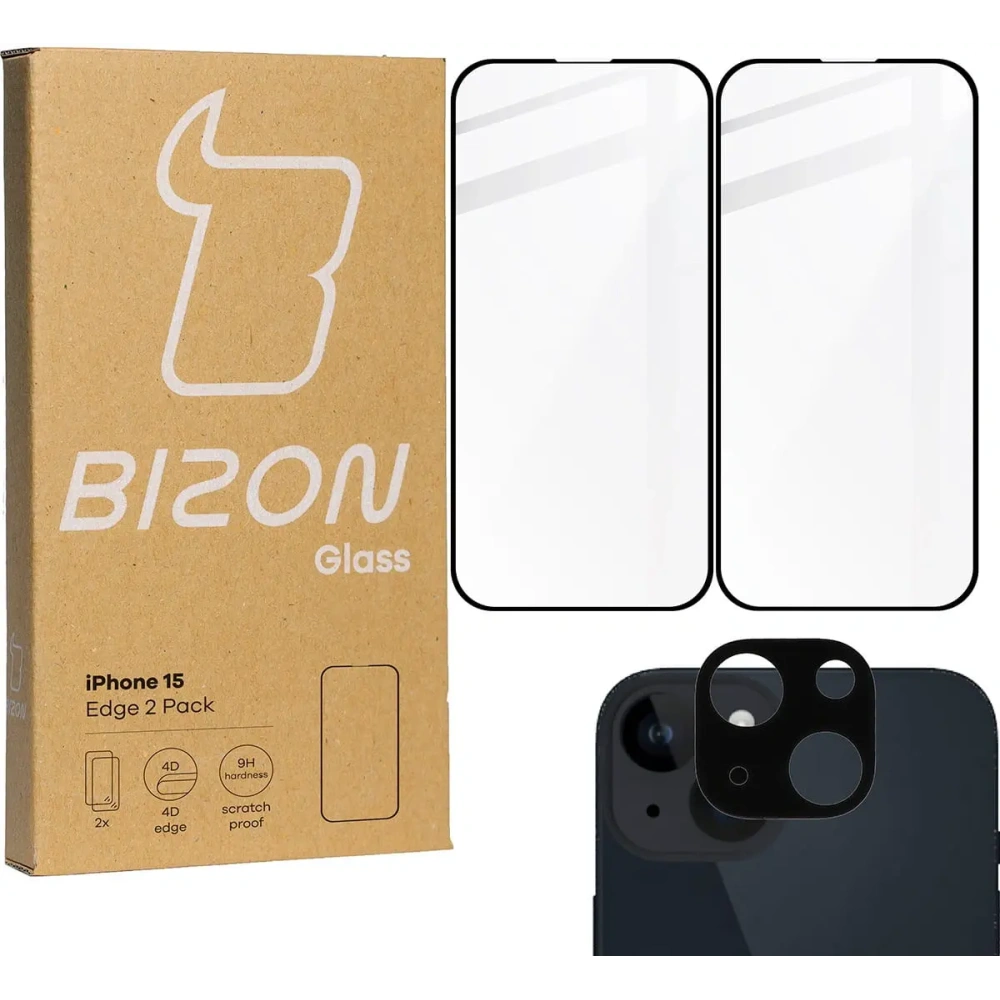 Wholesale BIZON Edge 2x screen glass + camera glass Apple iPhone 15 - BIZ3194 - {ean13} - Hurt