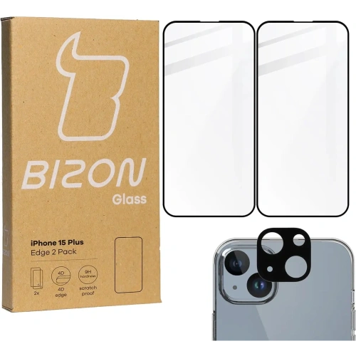 2x Szkło na ekran + szkło na aparat BIZON Edge do Apple iPhone 15 Plus