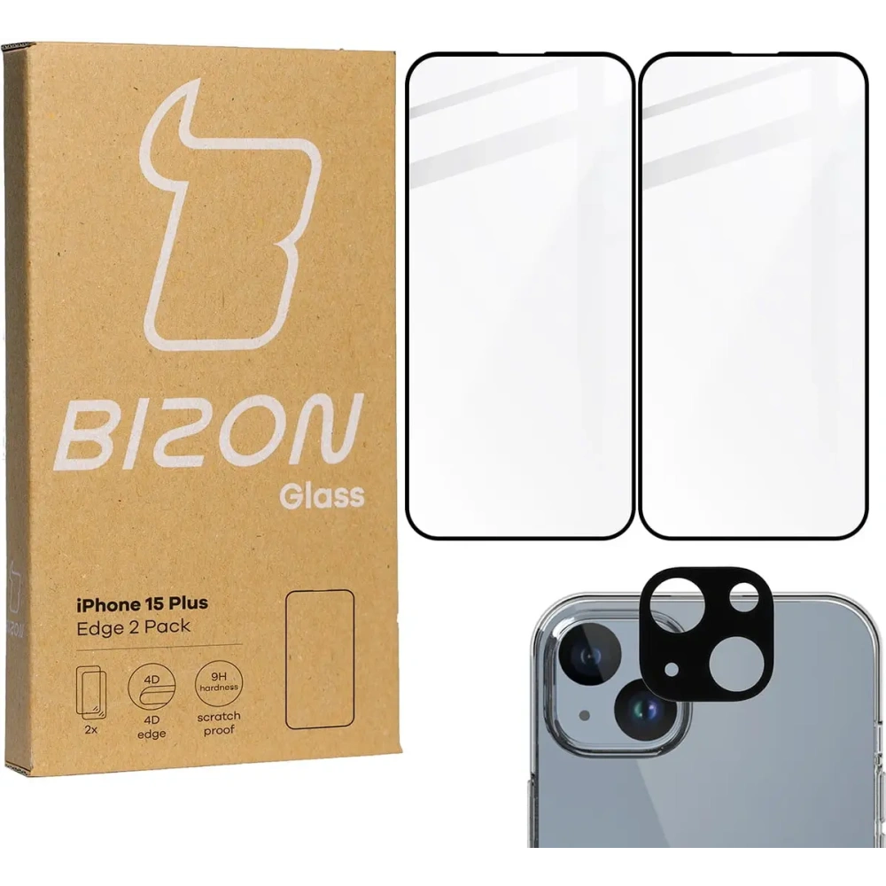 Wholesale BIZON Edge 2x screen glass + camera glass Apple iPhone 15 Plus - BIZ3195 - {ean13} - Hurt