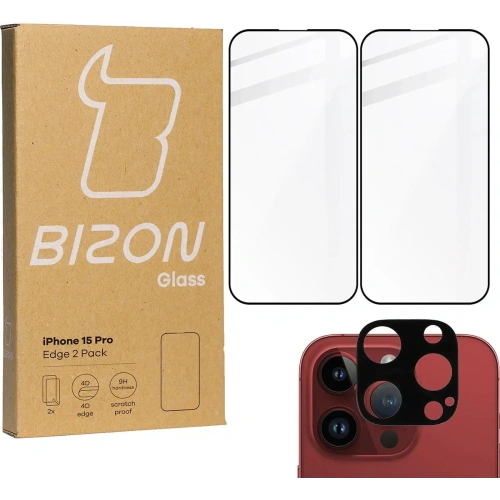 2x Szkło na ekran + szkło na aparat BIZON Edge do Apple iPhone 15 Pro