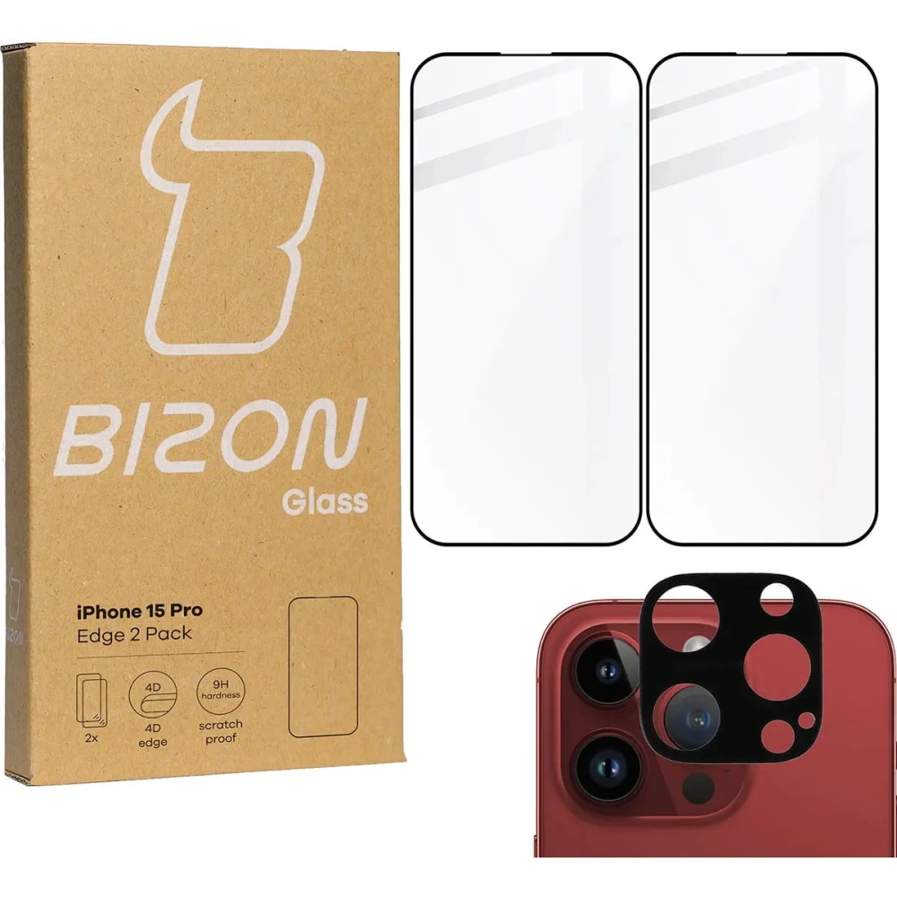 Hurtownia GSM - 2x Szkło na ekran + szkło na aparat BIZON Edge do Apple iPhone 15 Pro - BIZ3196 - {ean13} - Hurt
