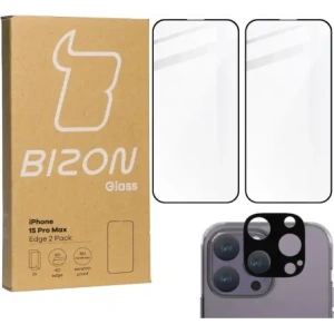 Wholesale BIZON Edge 2x screen glass + camera glass Apple iPhone 15 Pro Max - BIZ3197 - {ean13} - Hurt
