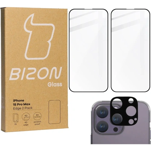 2x Szkło na ekran + szkło na aparat BIZON Edge do Apple iPhone 15 Pro Max