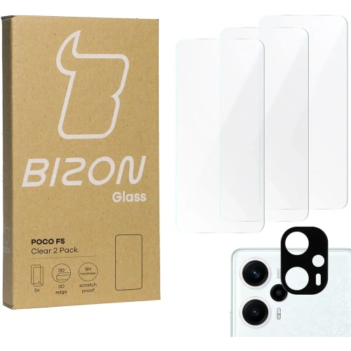 3x Szkło na ekran + szkło na aparat BIZON Clear do Xiaomi Poco F5
