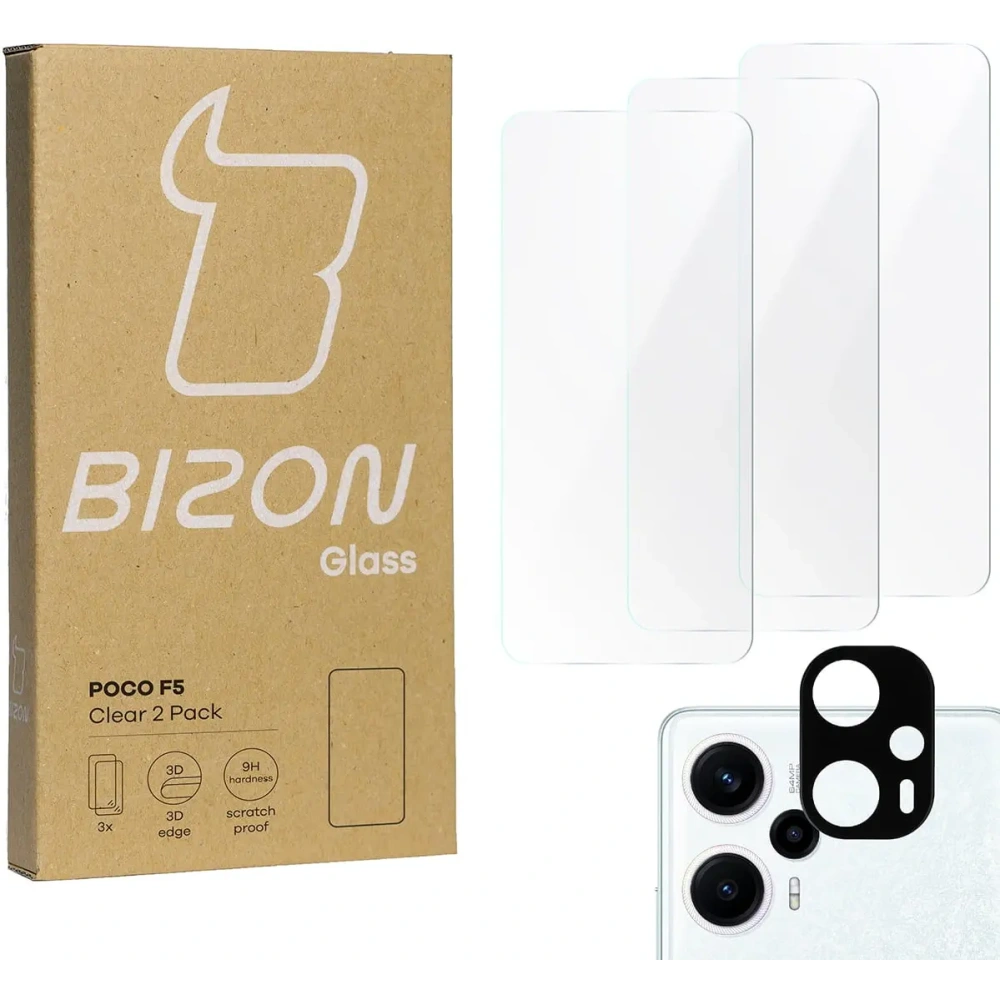 Wholesale BIZON Clear 3x screen glass + camera glass Xiaomi Poco F5 - BIZ3198 - {ean13} - Hurt