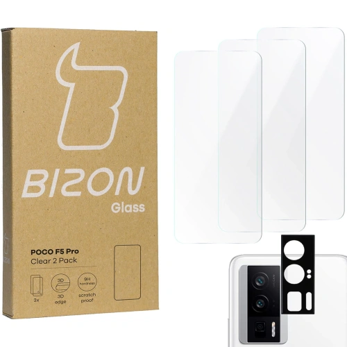 3x Szkło na ekran + szkło na aparat BIZON Clear do Xiaomi Poco F5 Pro