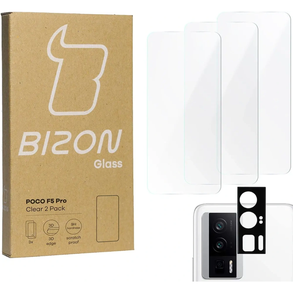 Hurtownia GSM - BIZON Clear 3x sticlă de ecran + sticlă de cameră Xiaomi Poco F5 Pro - BIZ3200 - {ean13} - Hurt