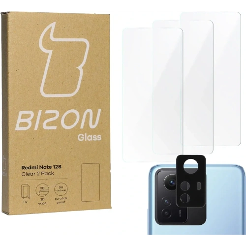 3x Szkło na ekran + szkło na aparat BIZON Clear do Redmi Note 12S