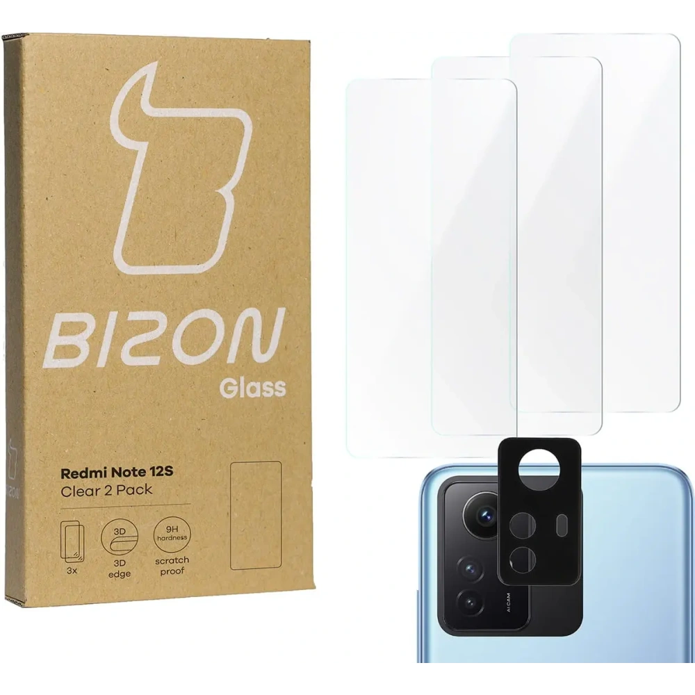 Hurtownia GSM - BIZON Clear 3x sticlă pentru ecran + sticlă pentru cameră Redmi Note 12S - BIZ3202 - {ean13} - Hurt