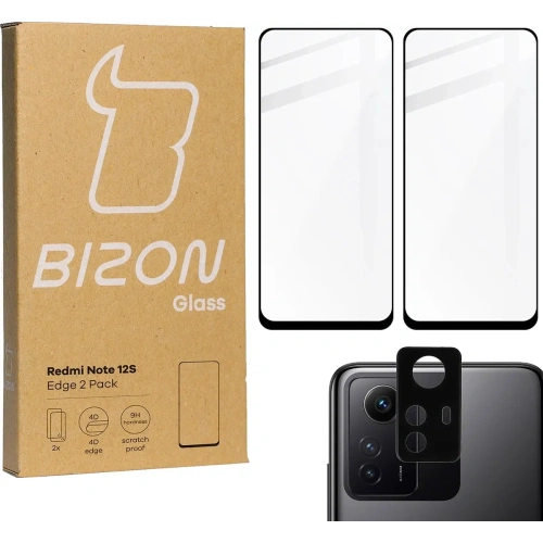 2x Szkło na ekran + szkło na aparat BIZON Edge do Redmi Note 12S