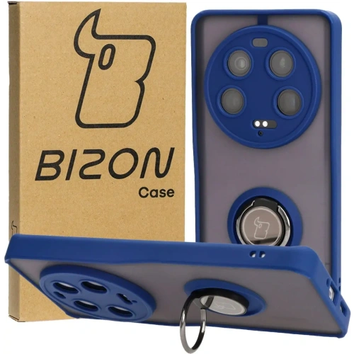 Etui z uchwytem na palec Bizon Case Hybrid Ring do Xiaomi 13 Ultra przydymione z granatową ramką