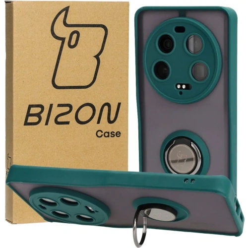 Etui z uchwytem na palec Bizon Case Hybrid Ring do Xiaomi 13 Ultra przydymione z ciemnozieloną ramką