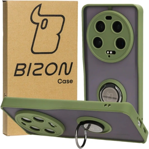 Etui z uchwytem na palec Bizon Case Hybrid Ring do Xiaomi 13 Ultra przydymione z zieloną ramką
