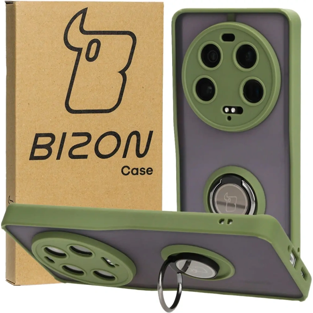 Hurtownia GSM - Bizon Case Hybrid Ring Xiaomi 13 Ultra fumuriu cu un cadru verde - BIZ3222 - {ean13} - Hurt