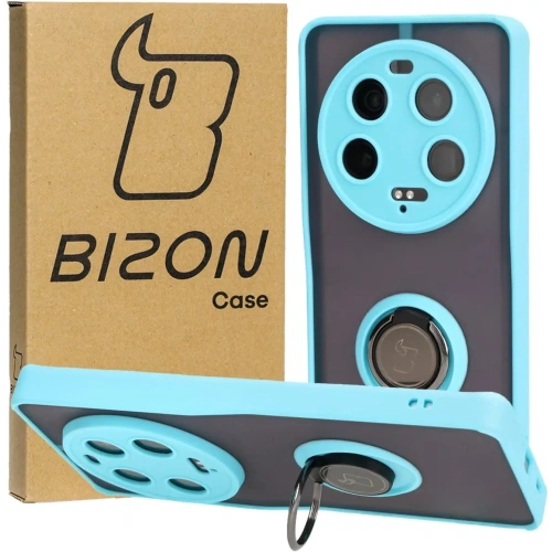 Etui z uchwytem na palec Bizon Case Hybrid Ring do Xiaomi 13 Ultra przydymione z jasnoniebieską ramką