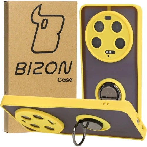Etui z uchwytem na palec Bizon Case Hybrid Ring do Xiaomi 13 Ultra przydymione z żółtą ramką