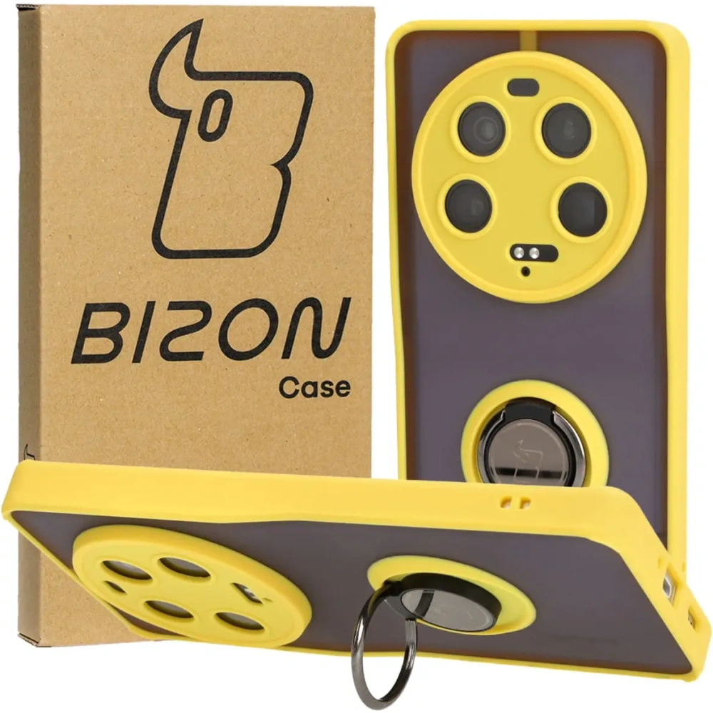 Wholesale Bizon Case Hybrid Ring Xiaomi 13 Ultra smoky with a yellow frame - BIZ3225 - {ean13} - Hurt