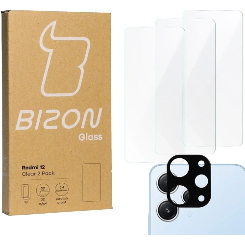 3x Szkło na ekran + szkło na aparat BIZON Clear do Xiaomi Redmi 12