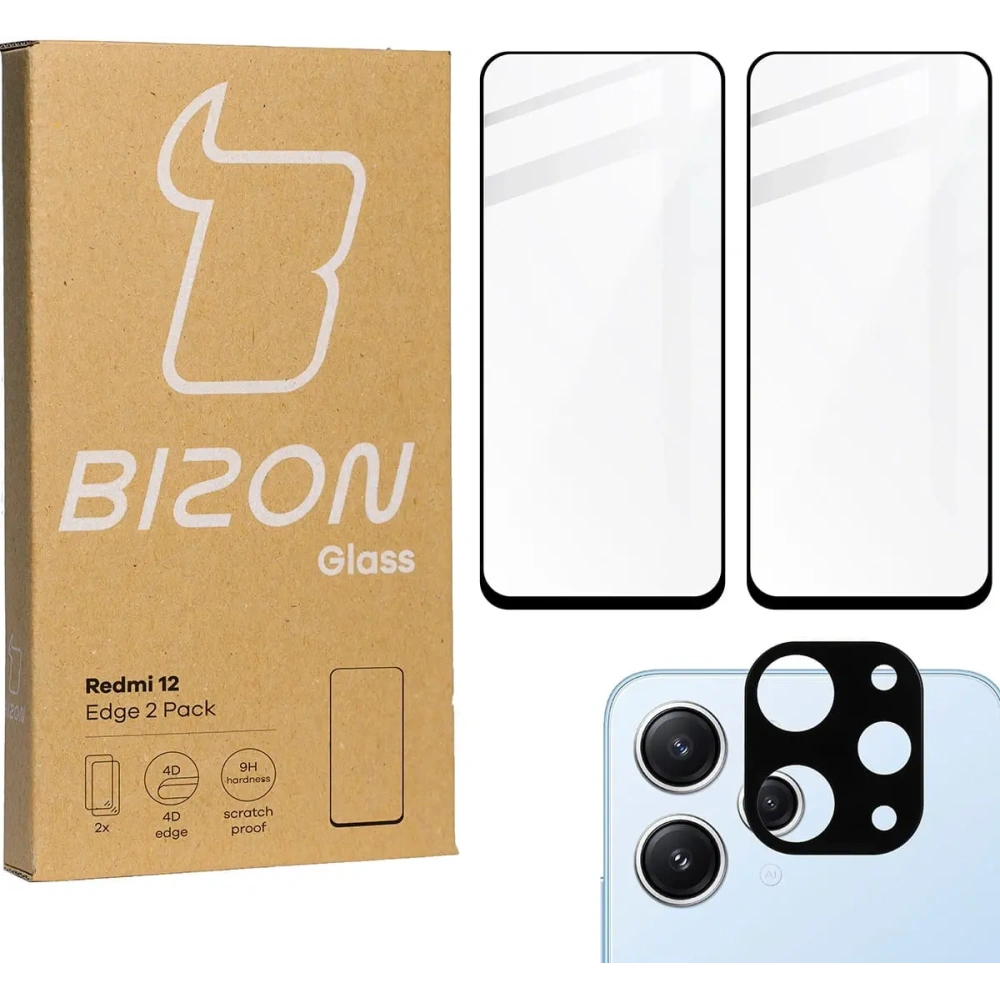 Hurtownia GSM - BIZON Edge 2x képernyő üveg + kamera üveg Xiaomi Redmi 12 - BIZ3232 - {ean13} - Hurt