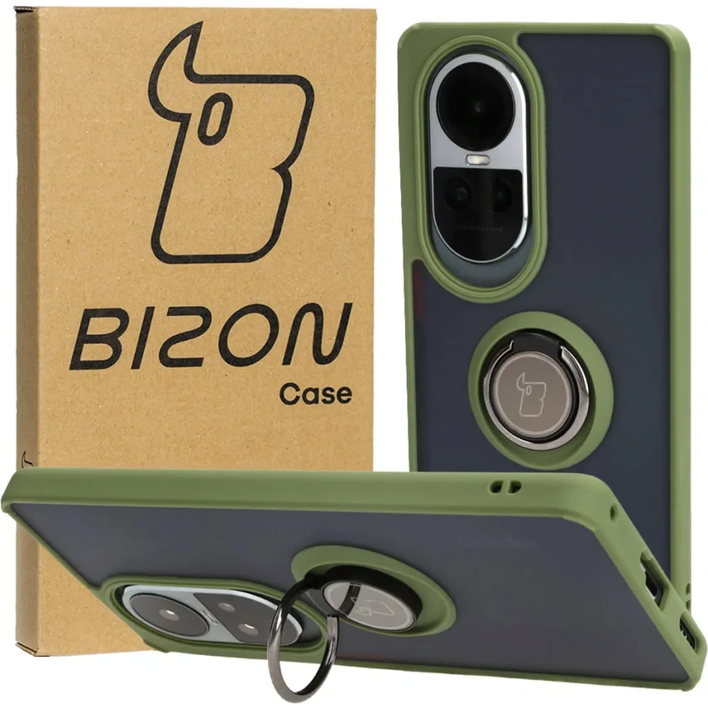 Hurtownia GSM - Etui z uchwytem na palec Bizon Case Hybrid Ring do Oppo Reno10 / 10 Pro przydymione z zieloną ramką - BIZ3287 - {ean13} - Hurt
