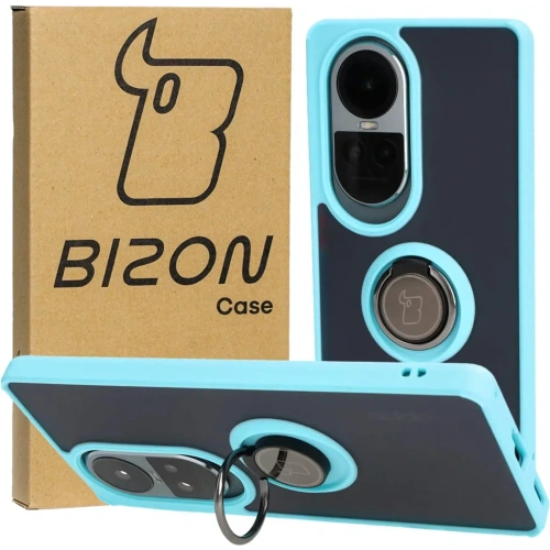 Etui z uchwytem na palec Bizon Case Hybrid Ring do Oppo Reno10 / 10 Pro przydymione z jasnoniebieską ramką