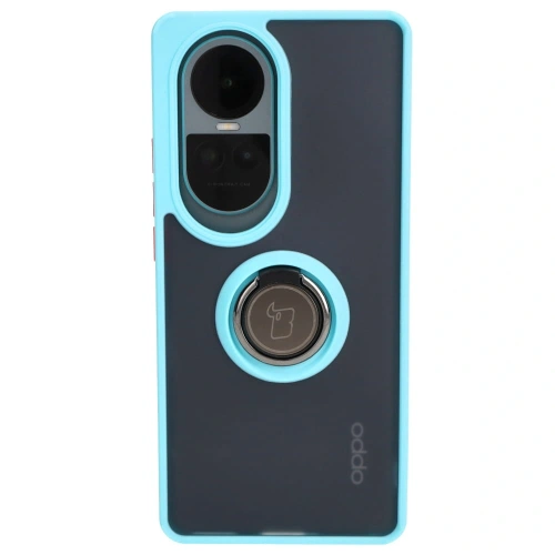 Etui z uchwytem na palec Bizon Case Hybrid Ring do Oppo Reno10 / 10 Pro przydymione z jasnoniebieską ramką