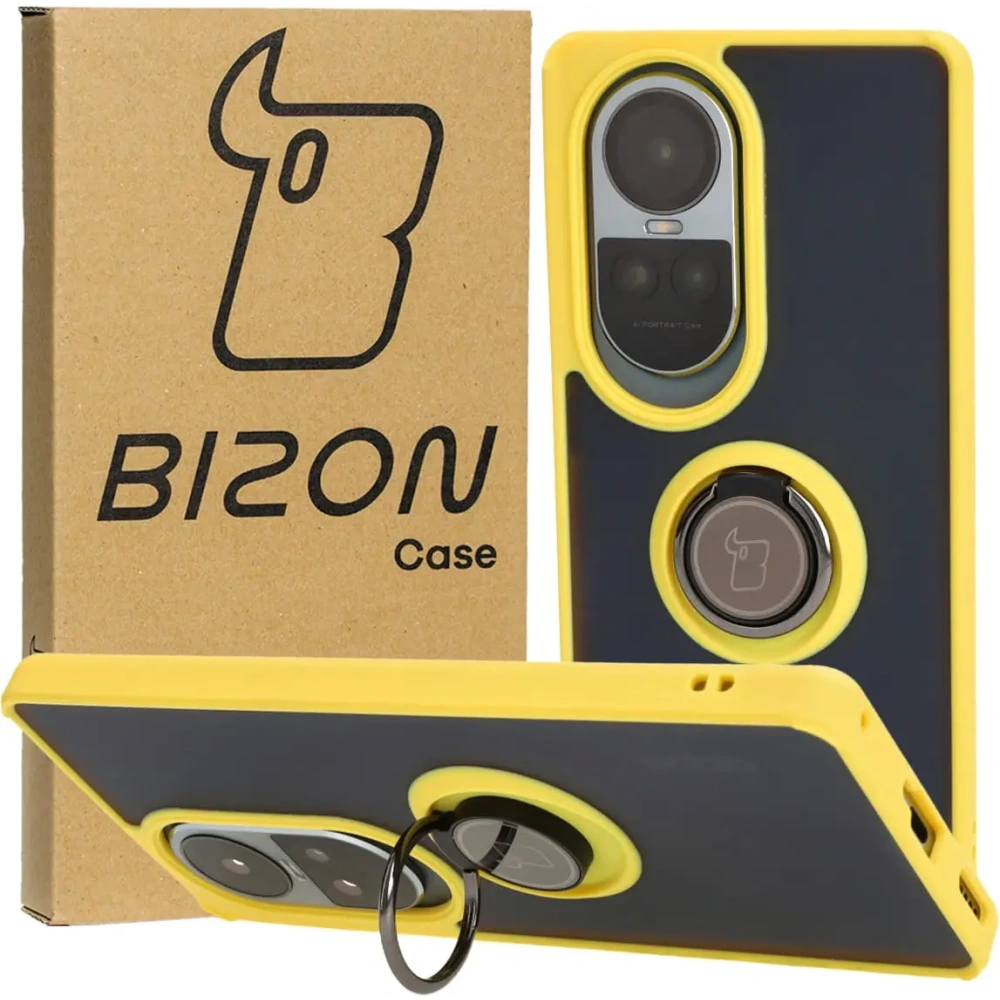 Wholesale Bizon Case Hybrid Ring Oppo Reno10 / 10 Pro smoky with a yellow frame - BIZ3289 - {ean13} - Hurt